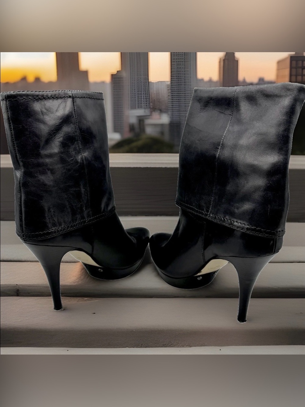 Nine West Black Leather Ankle Boots Platform Heel Size 8 - Picture 5 of 6